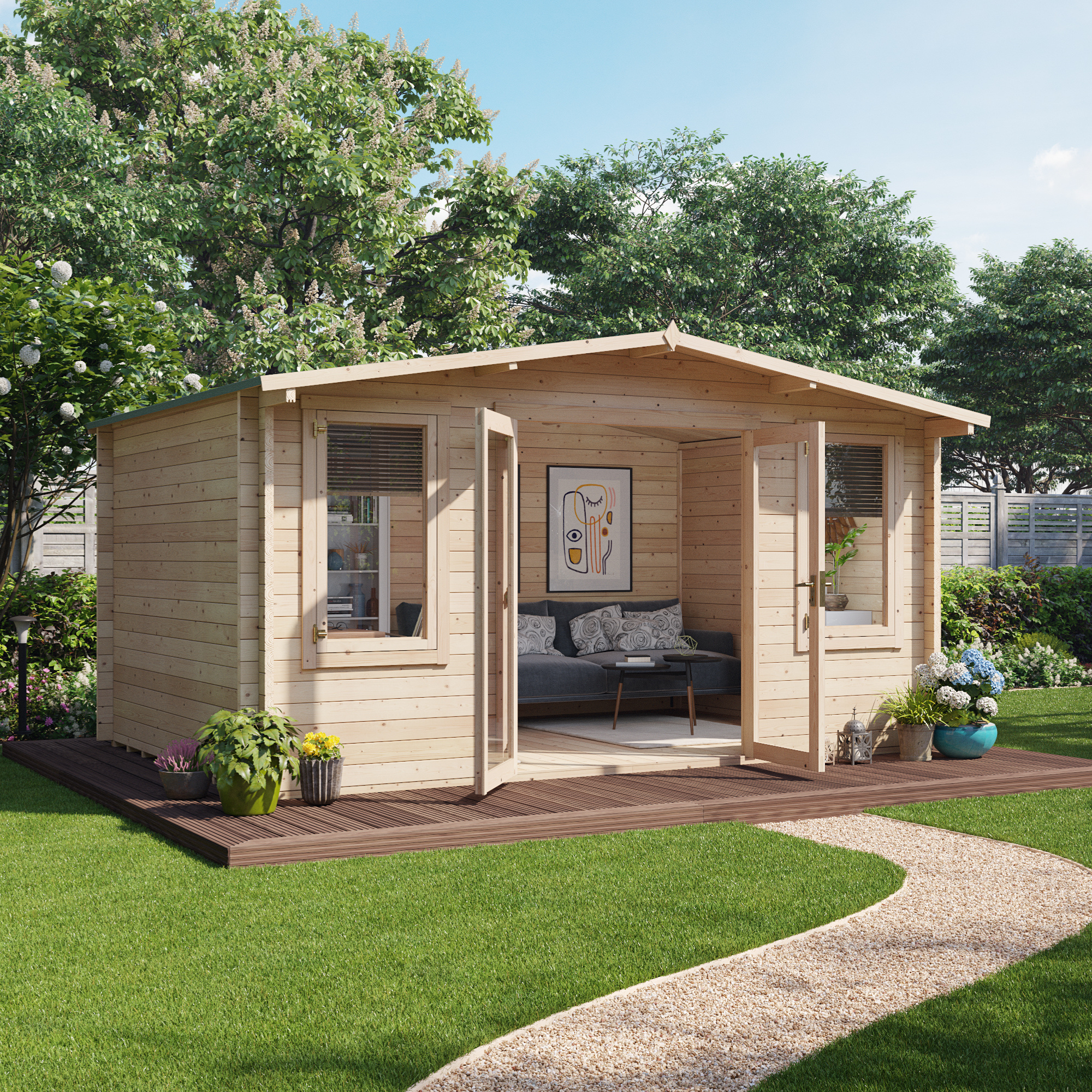 4 x 2.5 Pressure Treated Log Cabin - BillyOh Winchester Log Cabin - 28mm Thickness Wooden Log Cabin - 4m x 2.5m Traditional Alpine Style Cabin