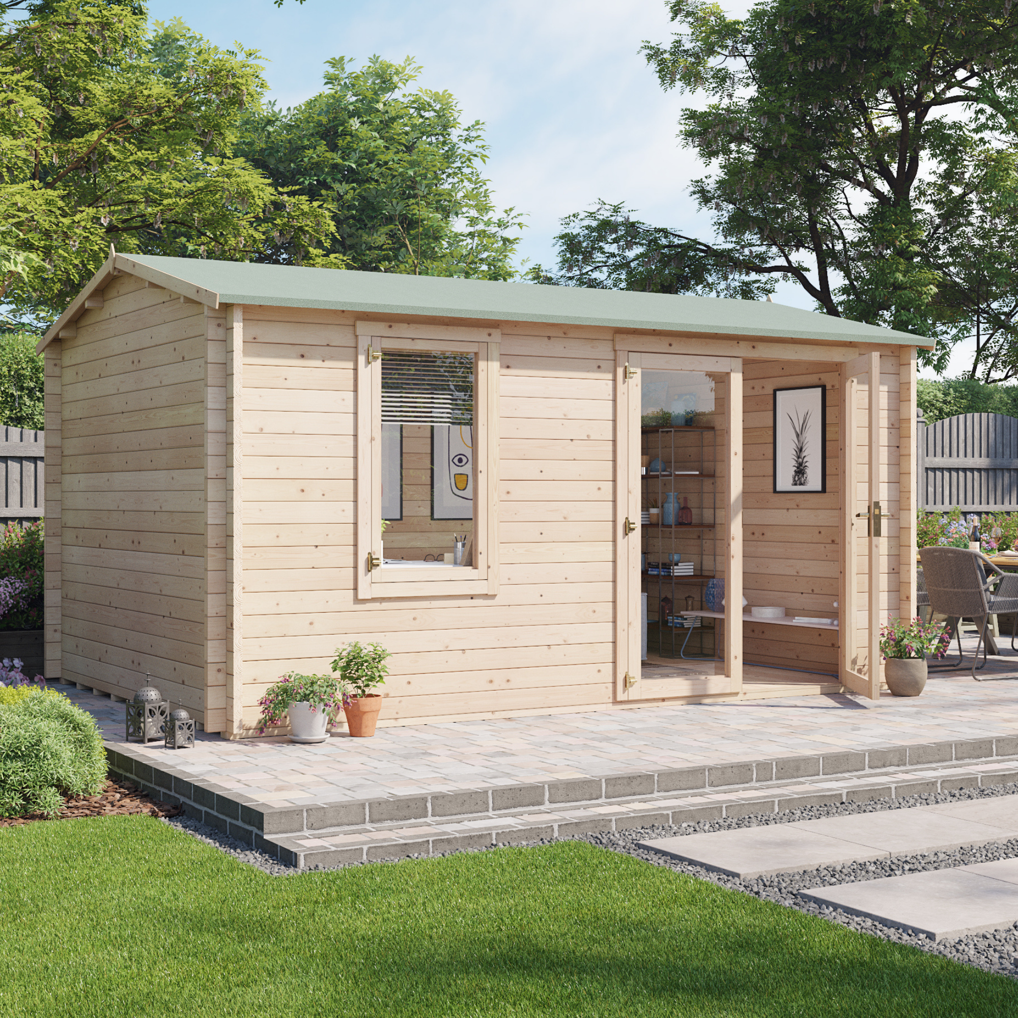 4.5m x 3.0m Pressure Treated Log Cabin - BillyOh Devon Log Cabin - 44mm Tongue & Groove Wooden Garden Building