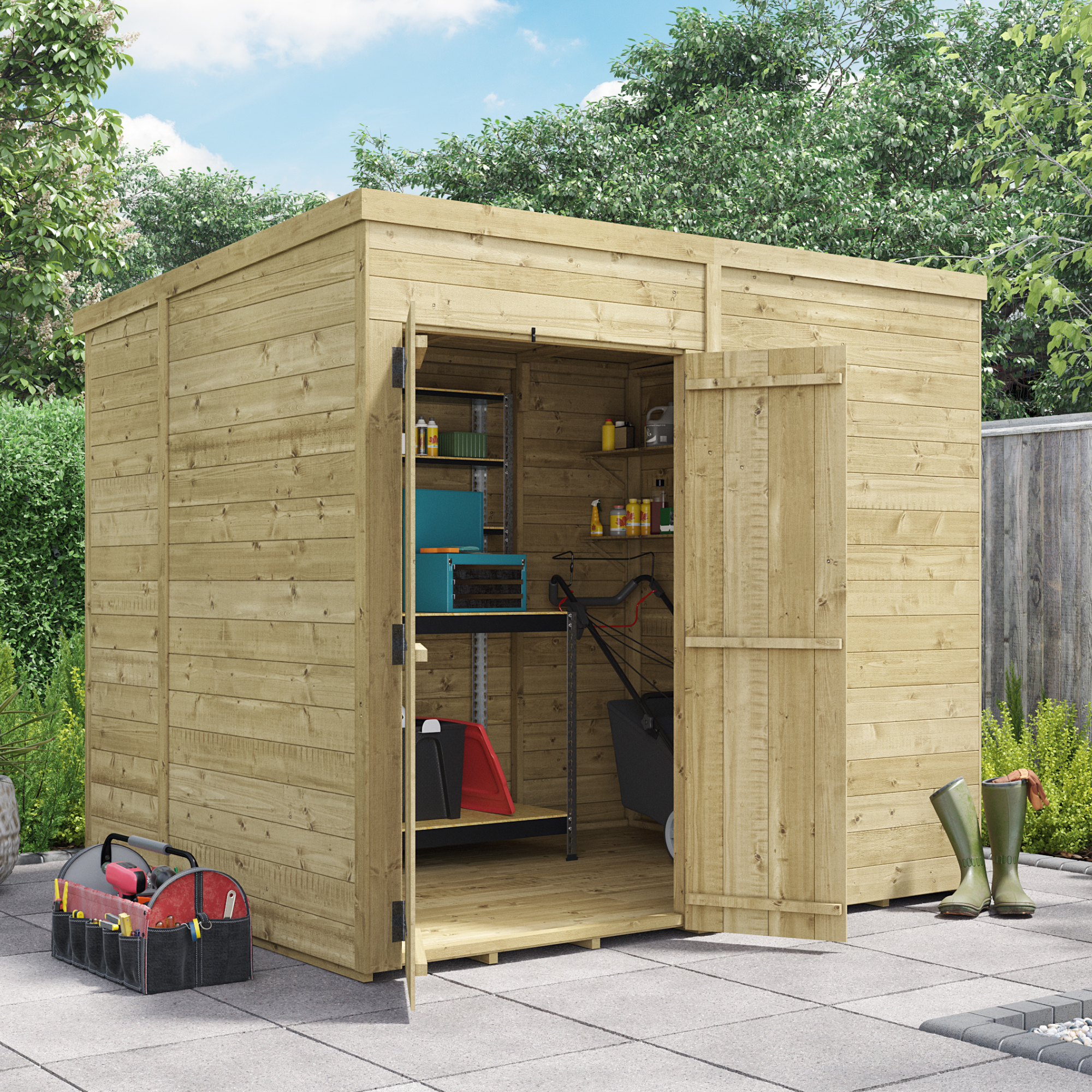 BillyOh Switch 8 x 6ft Tongue and Groove Pent Wooden Shed - 8x6 Windowed Garden Shed