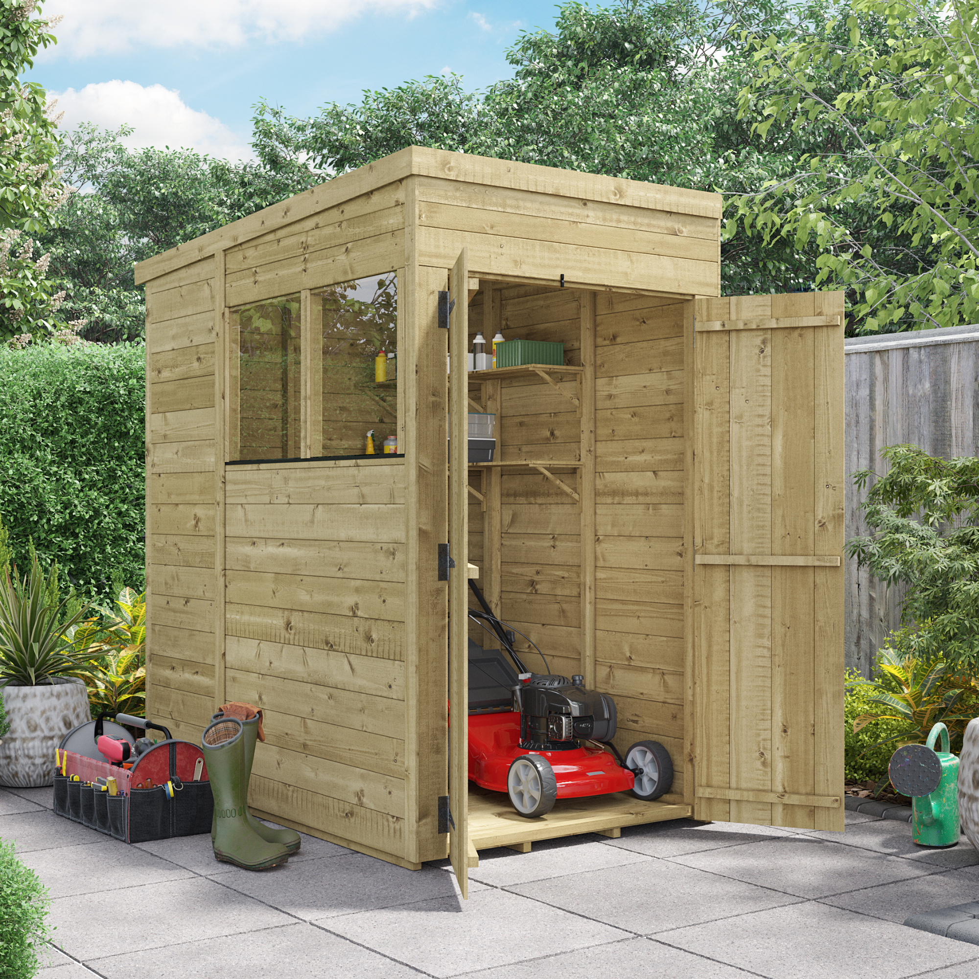 BillyOh Switch Tongue and Groove Pent Wooden Shed - 4x6 Windowed 15mm Garden Shed - 4 x 6ft Shed