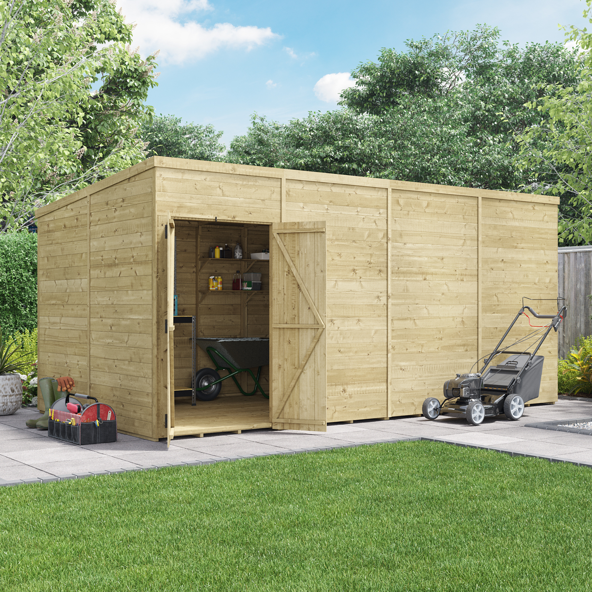 BillyOh Switch Tongue and Groove Pent Wooden Shed - 16x8 Windowless Garden Shed