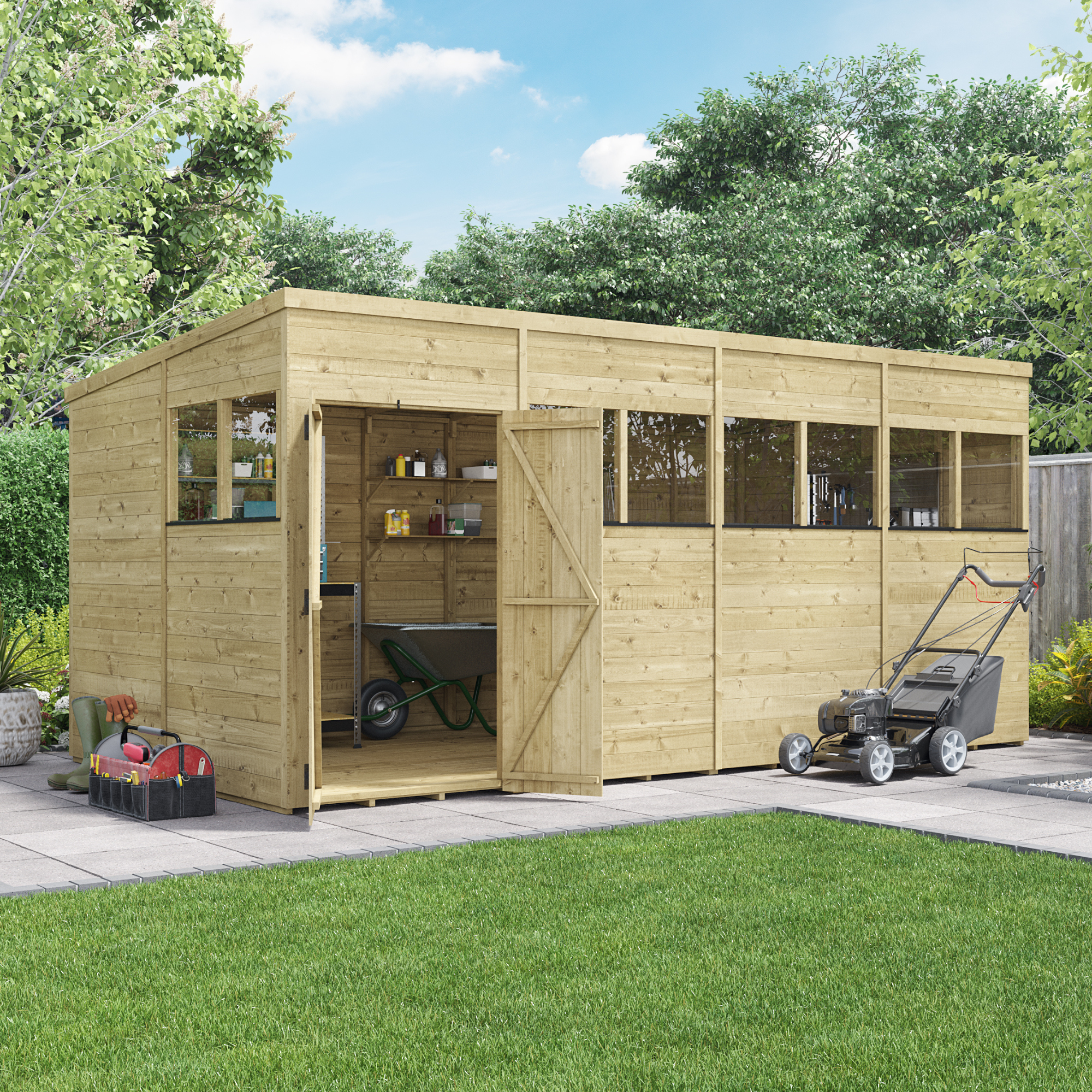 BillyOh Switch Tongue and Groove Pent Shed - 16x8 Windowed 15mm