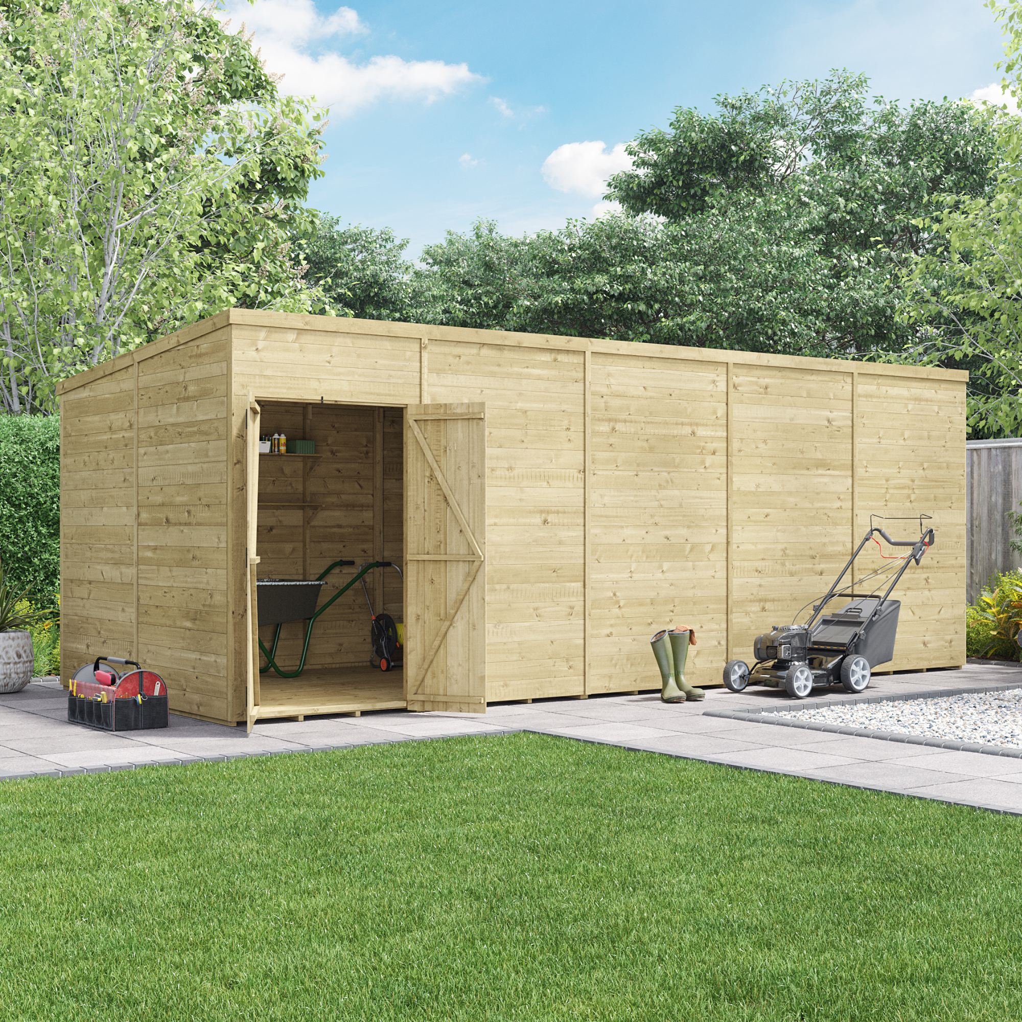 BillyOh Switch Tongue and Groove Pent Wooden Shed - 20x8 Windowless 15mm Garden Shed