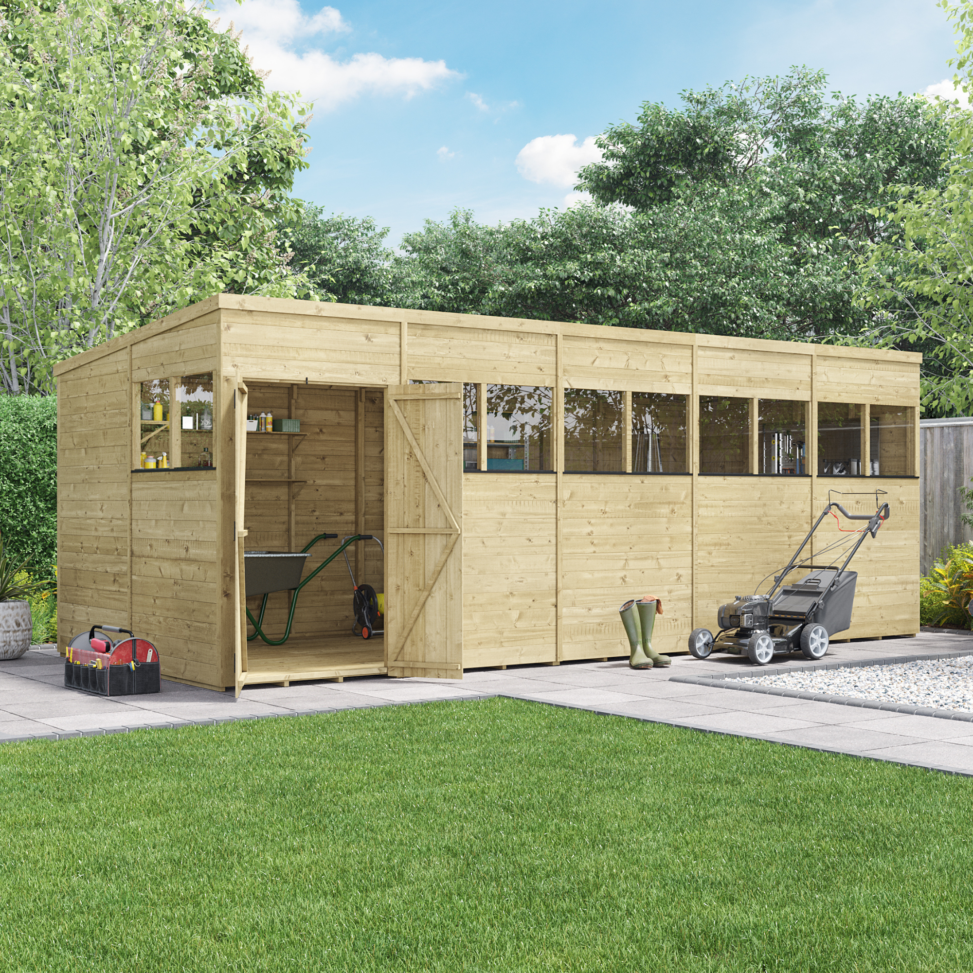 BillyOh Switch Tongue and Groove Pent Wooden Shed - 20x8 Windowed 15mm Garden Shed