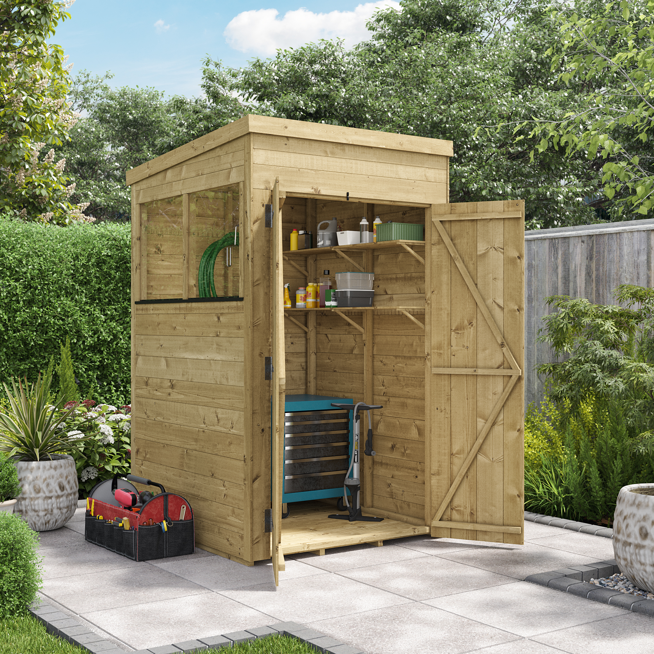 BillyOh Switch Tongue and Groove Pent Wooden Shed - 4x4 Windowed 11mm Garden Shed