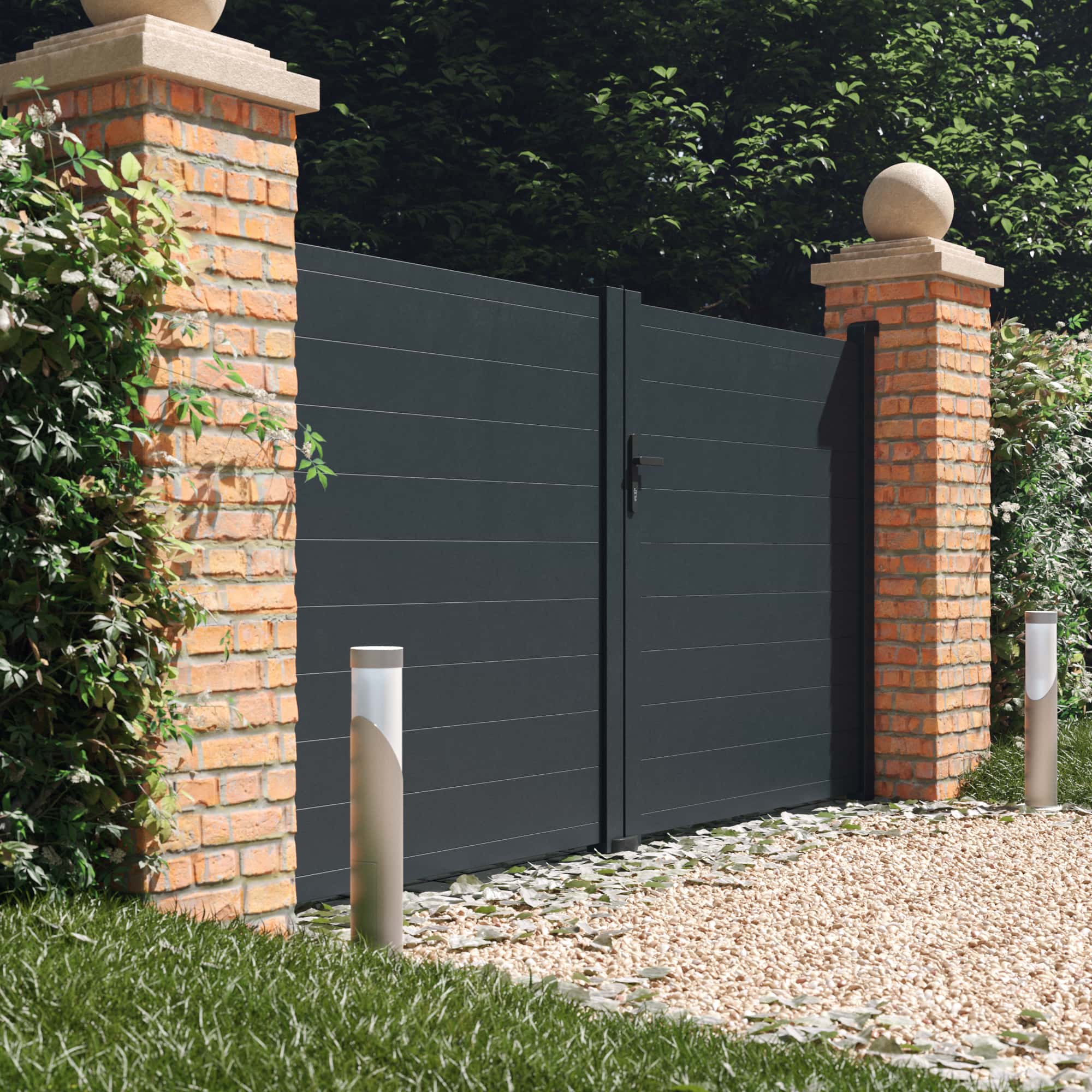 BillyOh Valencia Double Swing Driveway Aluminium Gates with Horizontal Solid Infill - 300x158cm