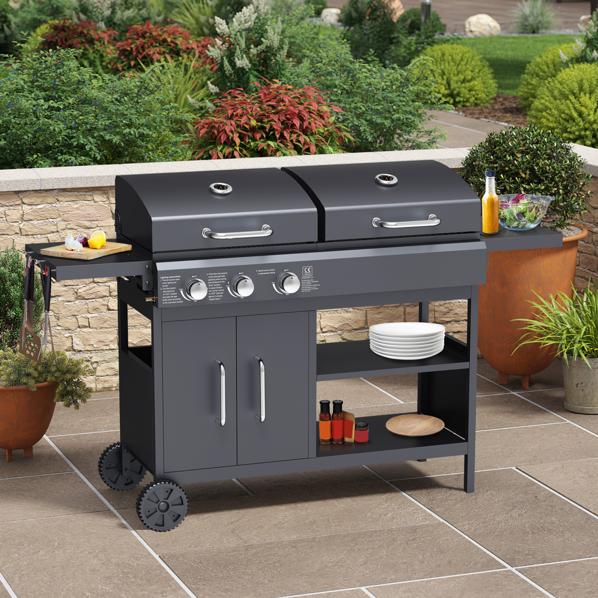 Click to view product details and reviews for Billyoh Montana Black Dual Fuel Gas And Charcoal Hybrid Bbq With Side Tables Includes Cover Regulator Dual Fuel Gas And Charcoal Bbq Black.