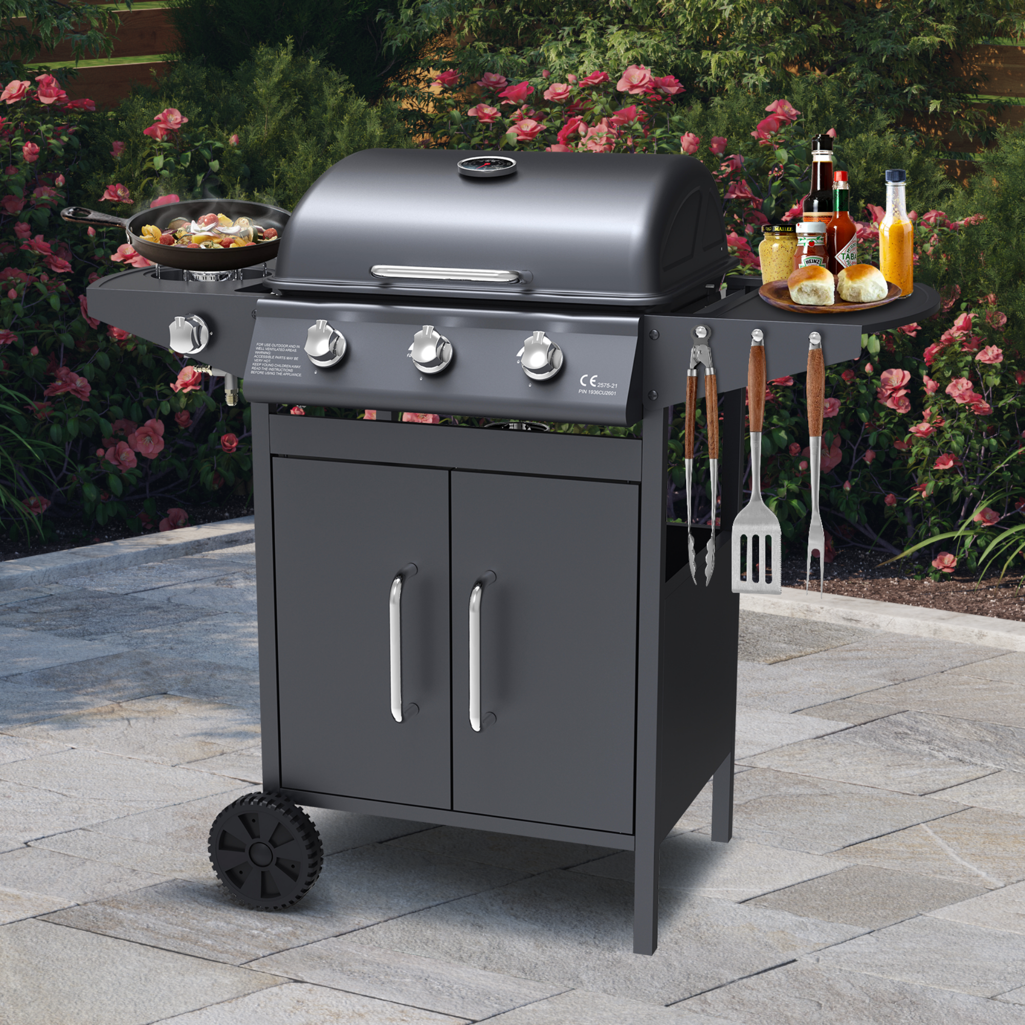 Billyoh Matrix Black 3 Burner Gas Bbq Grill With Side Burner Side Table Includes Cover Regulator 3 Burner