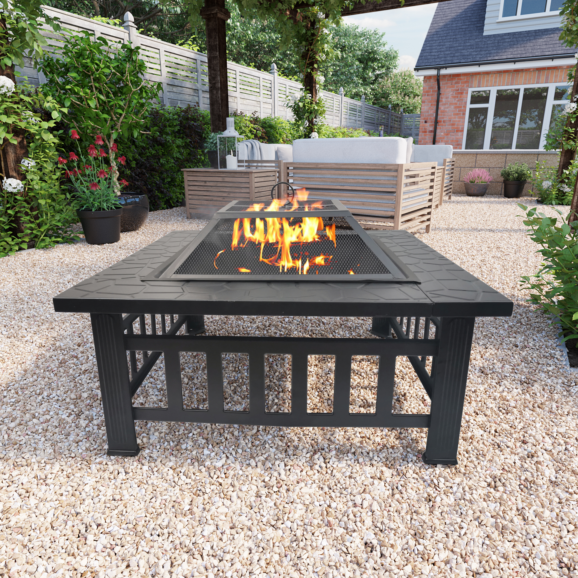 Image of BillyOh Phoenix 3 in 1 Square Metal Fire Pit, BBQ Grill and Ice Pit - Metal Fire Pit