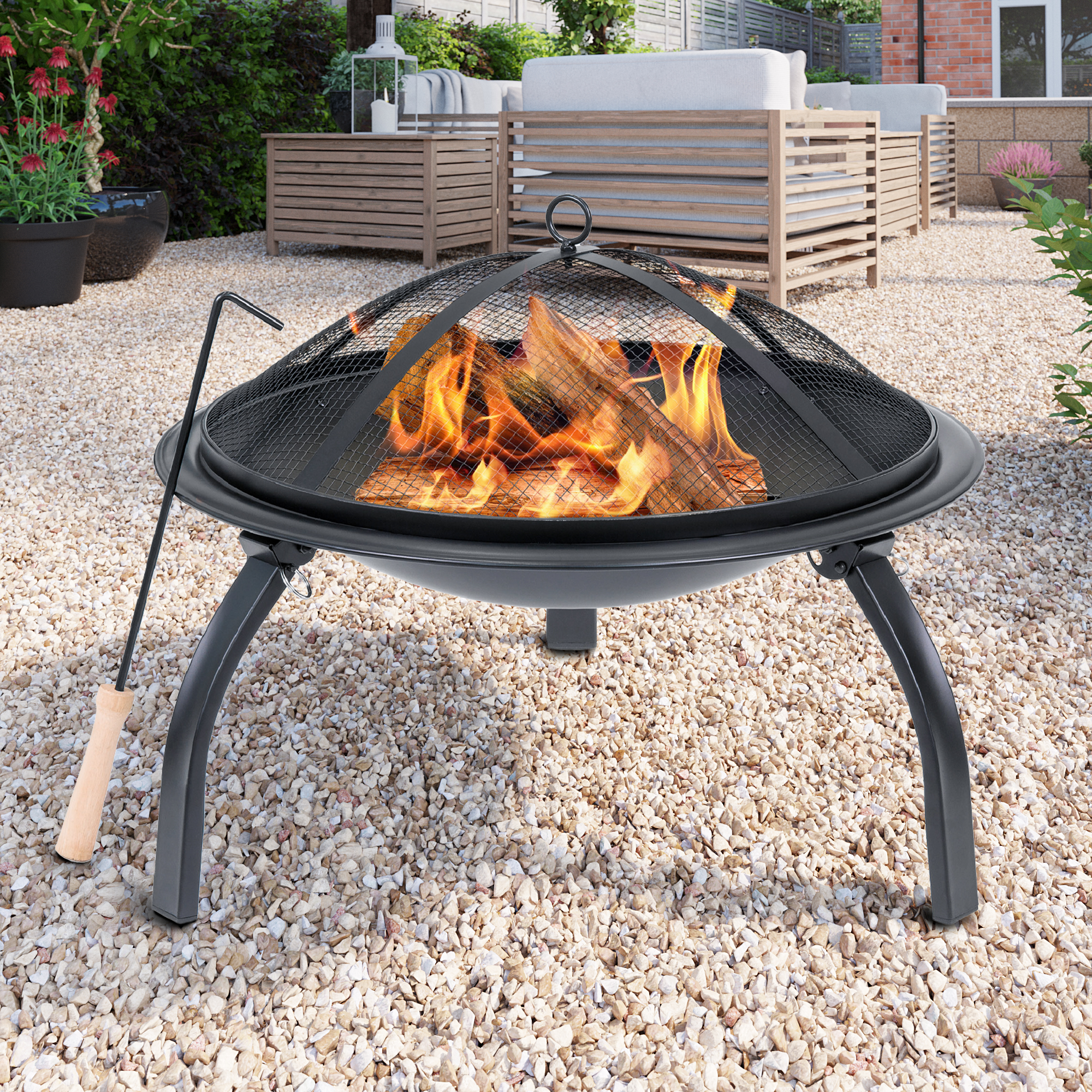 Billyoh Oakland Small Round Foldable Steel Fire Pit Small Foldable Fire Pit