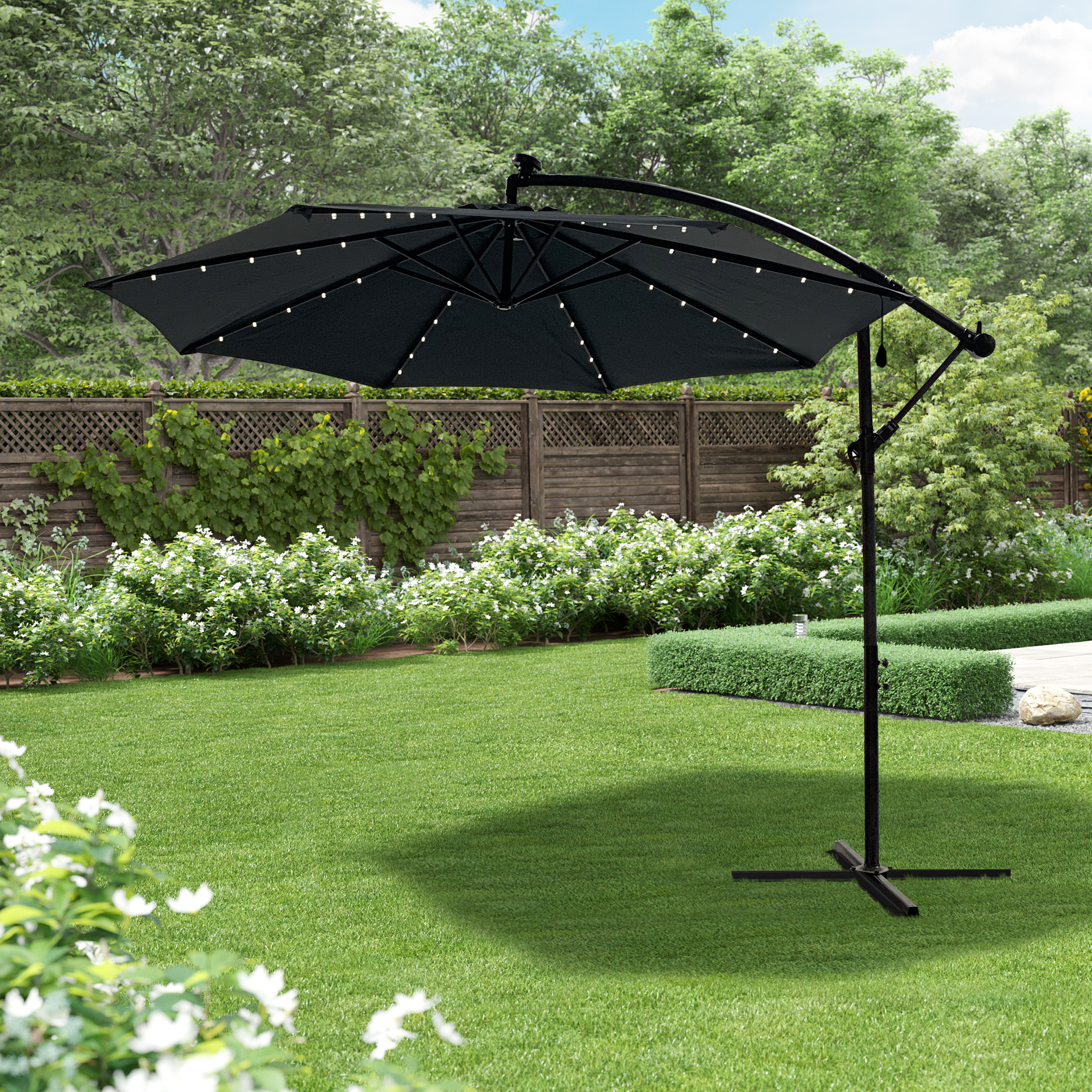 Billyoh 2 7m Crank And Tilt Parasol 8 Ribs With Led Lights 2 7m Black