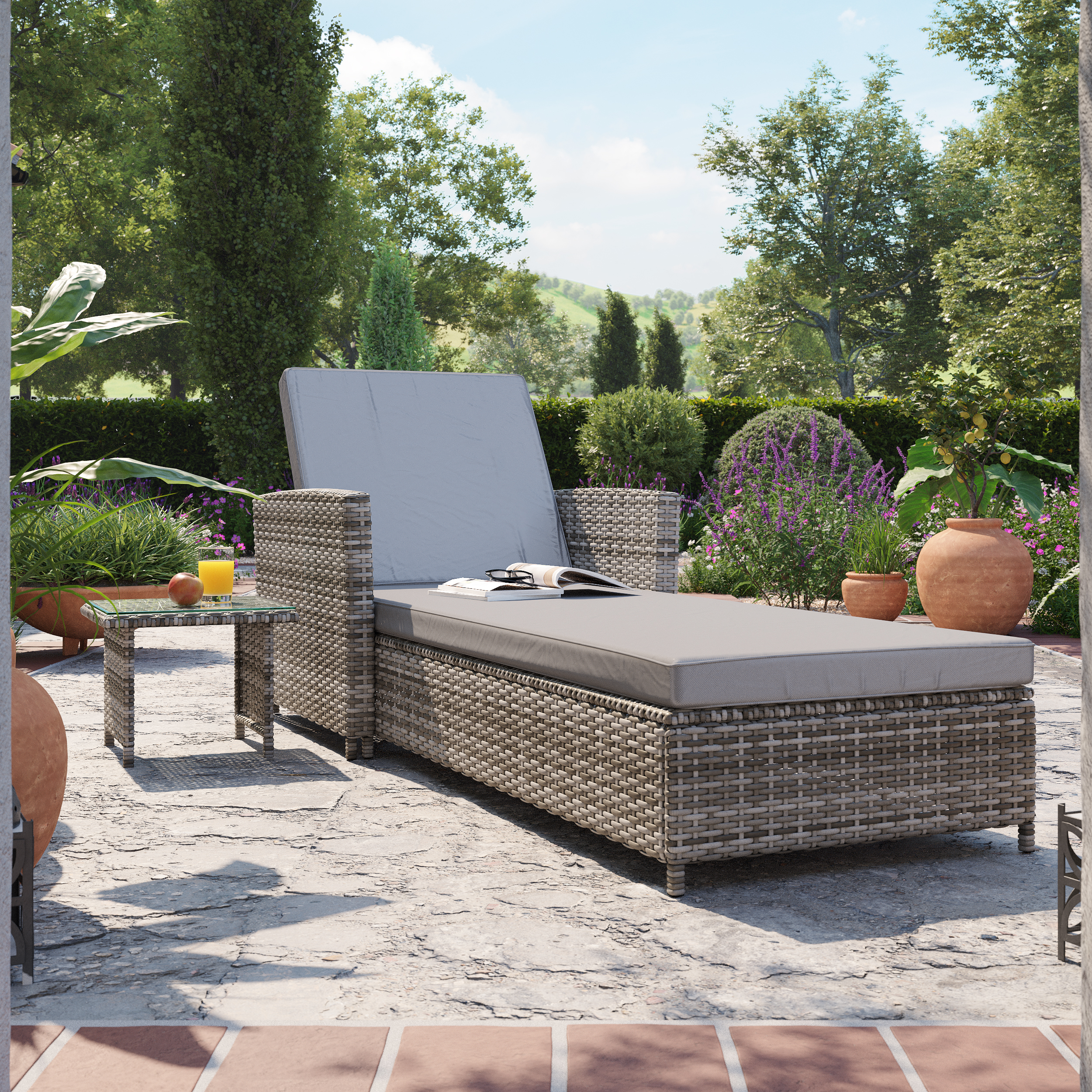 Billyoh Asti Rattan Sun Lounger With Small Table Grey Sun Lounger With Side Table