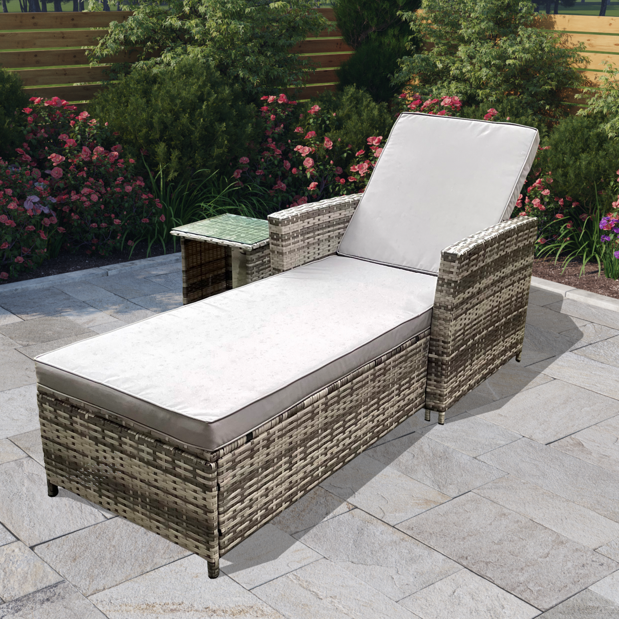 BillyOh Asti Rattan Sun Lounger with Small Table Grey - Sun lounger with Side Table