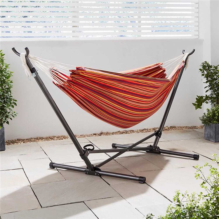 Billyoh Red Striped Double Hammock With Folding Stand Double Hammock With Folding Stand
