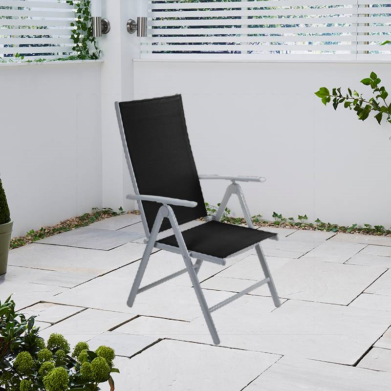 Adjustable Folding Garden Dining Chair With Aluminium Frame Grey