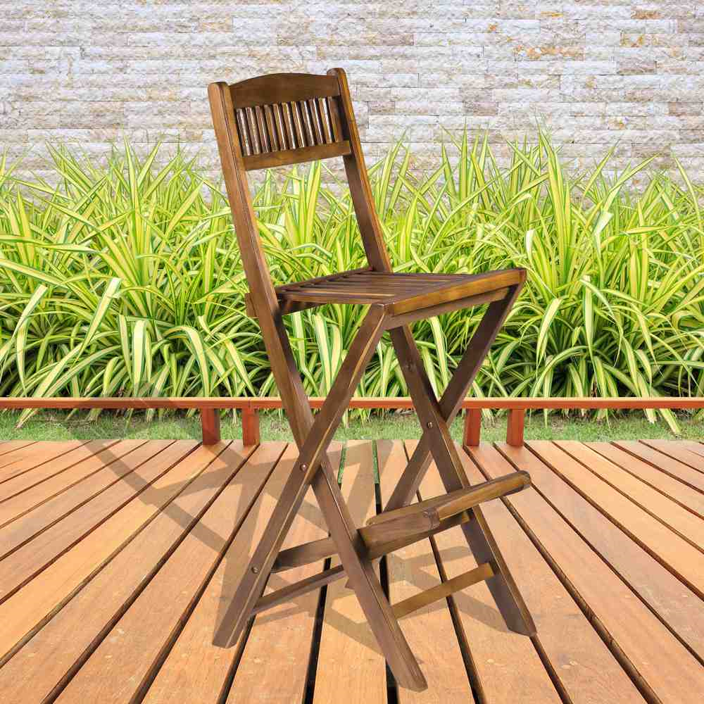 Solid Teak Hardwood Sherford Folding Bar Stool Chair - Folding Bar Chair Teak x 2