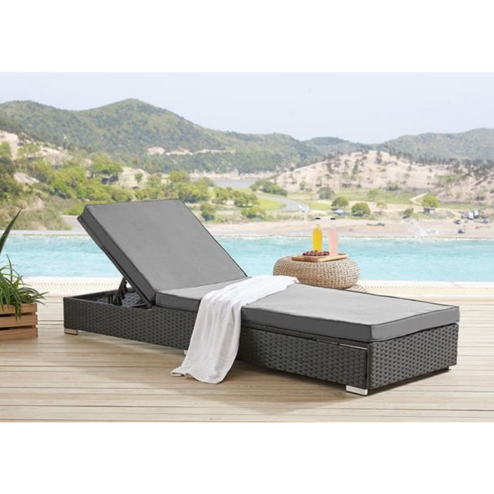 Billyoh Grey Rattan Sun Lounger With Cushion Grey Rattan Sun Lounger With Cushion