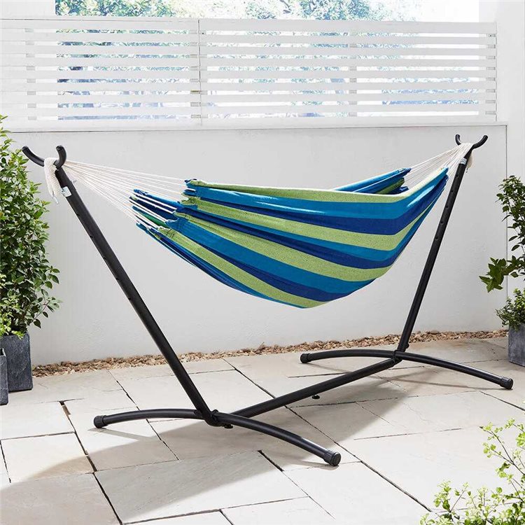 Billyoh Blue Striped Double Hammock With Folding Stand Double Hammock With Folding Frame