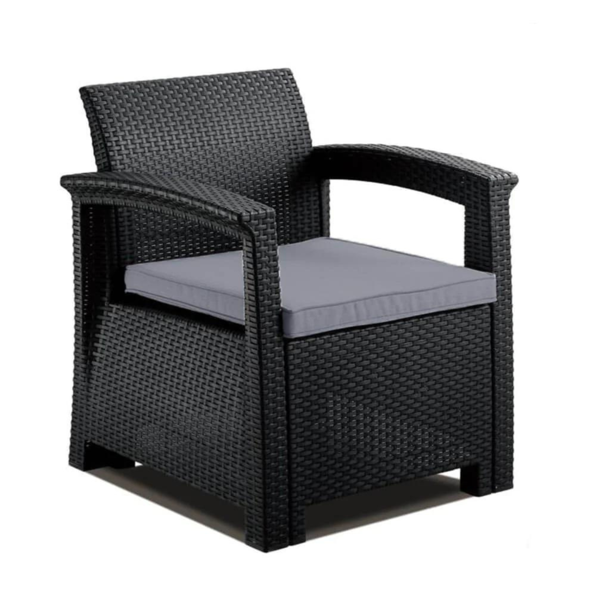 Rattan Effect Armchair with Cushion - Graphite