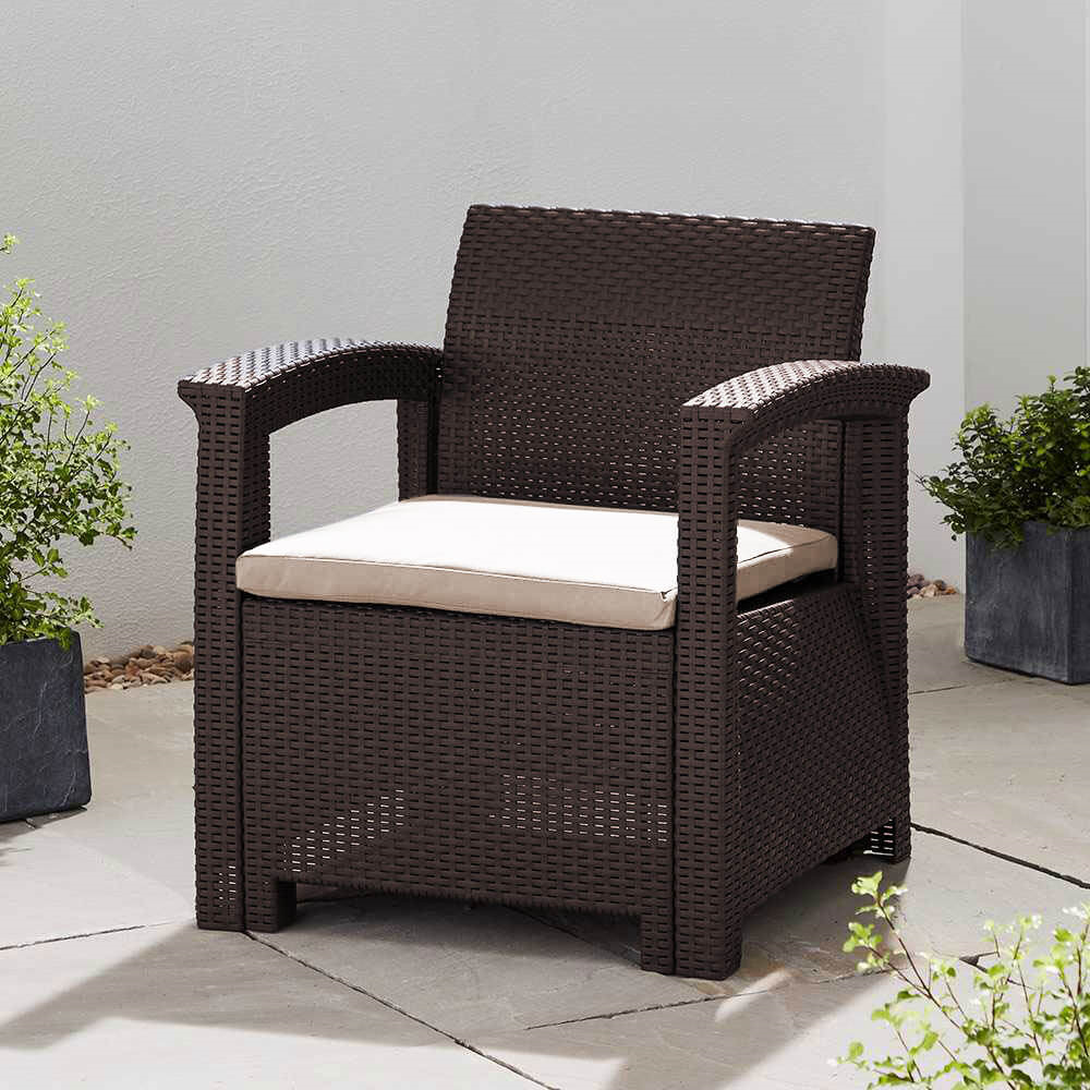 Rattan Effect Armchair With Cushion Grey