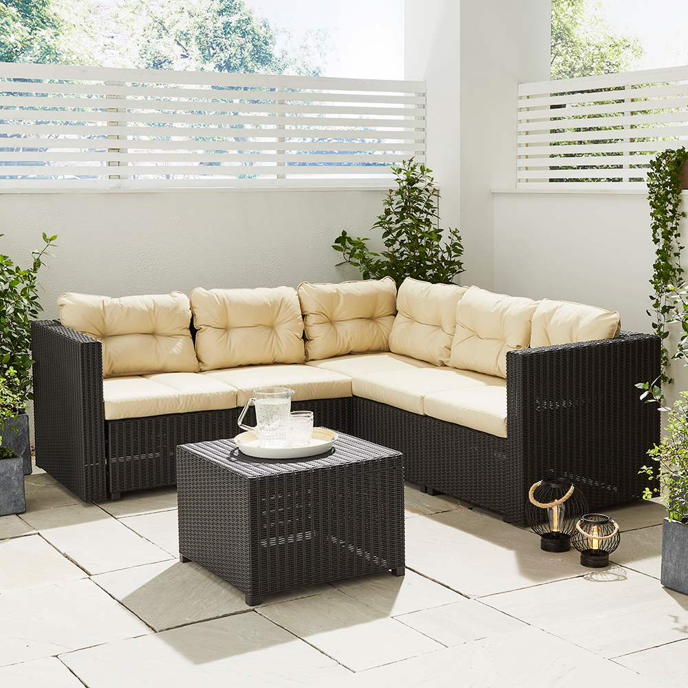 Click to view product details and reviews for 5 Seater Rattan Effect Corner Sofa Table Set In Graphite.
