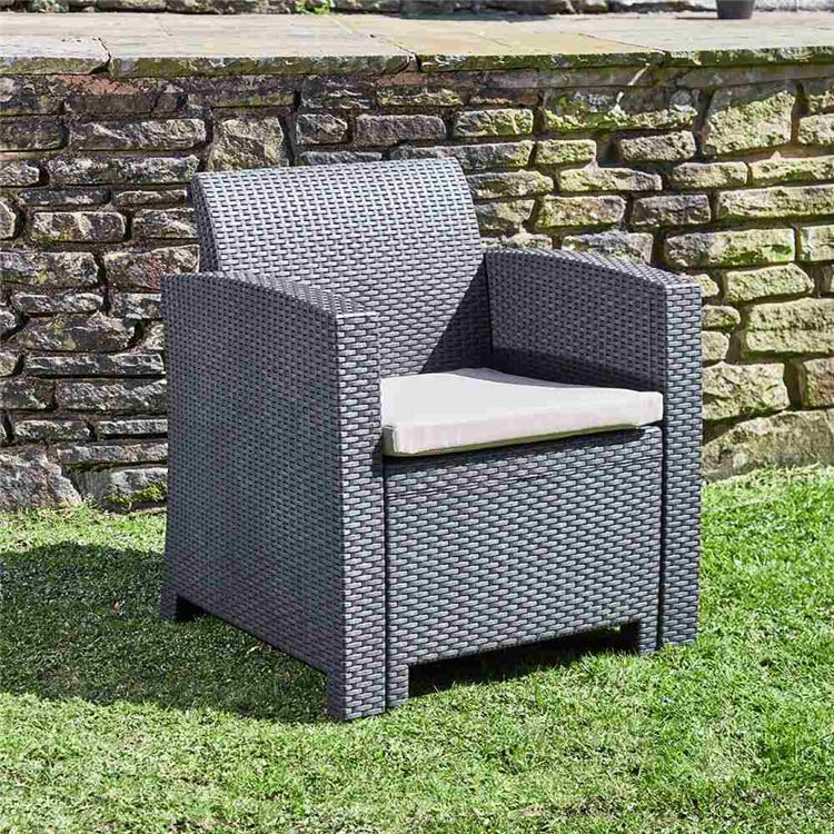 Marbella Rattan Effect Garden Armchair In Graphite Marbella Rattan Effect Garden Armchair In Graphite With Cream Cushions