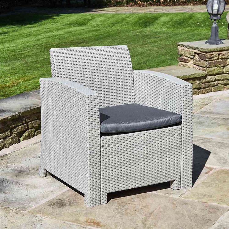 Rattan Effect Garden Armchair In Grey With Cushion Marbella
