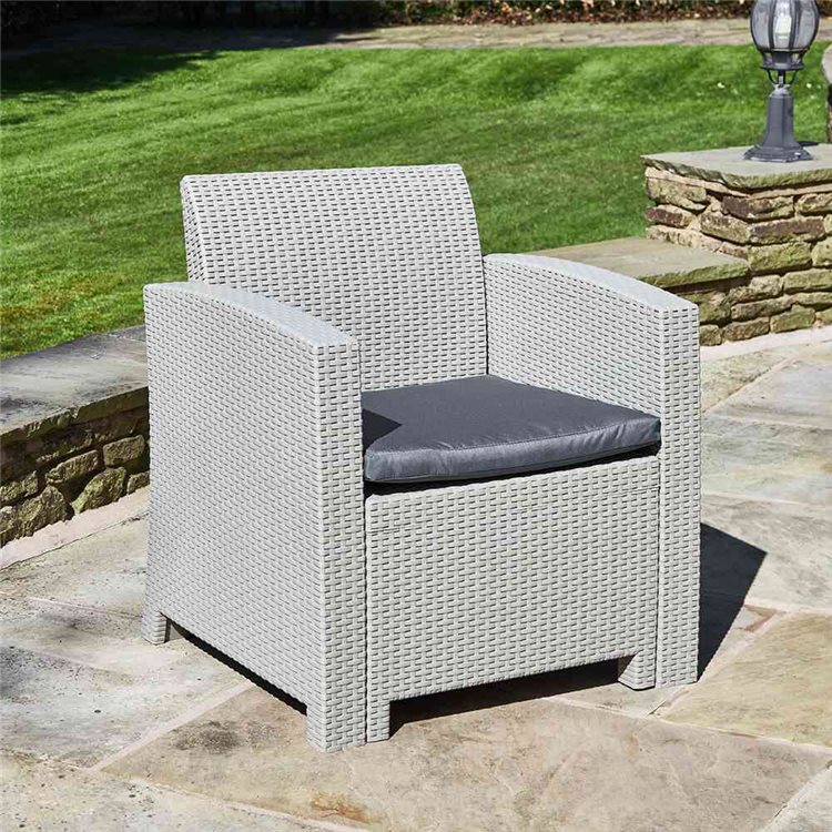 Marbella Rattan Effect Garden Armchair In Grey Marbella Rattan Effect Garden Armchair In Light Grey With Grey Cushion