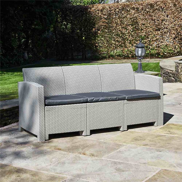 Marbella 3 Seater Rattan Effect Sofa In Grey Marbella 3 Seater Rattan Effect Sofa In Grey