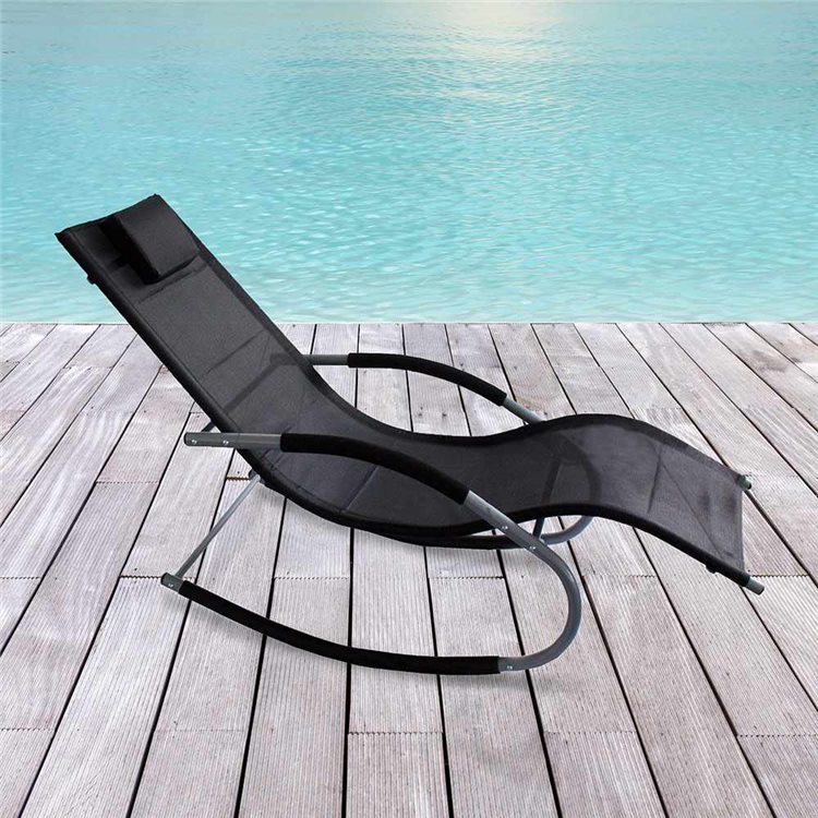 Lugano Textilene Rocking Sun Lounger With Pillow Black