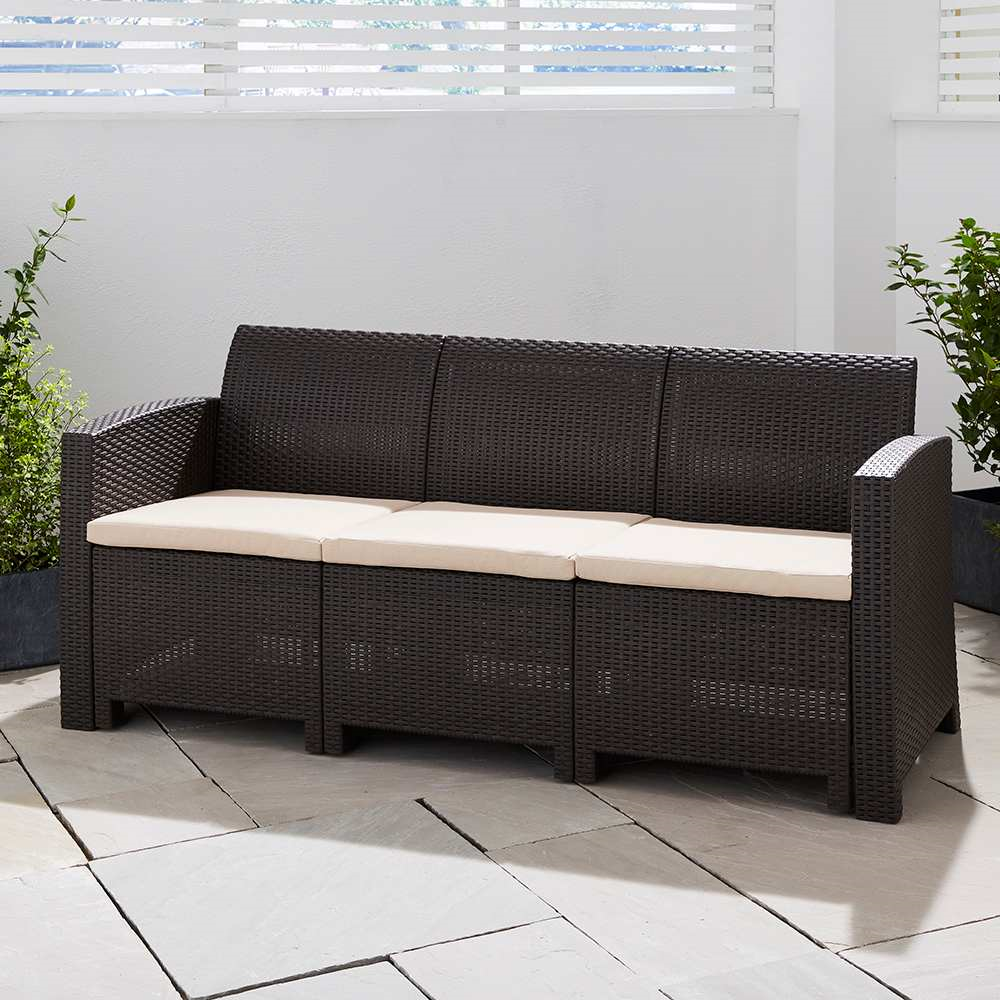 Marbella 3 Seater Rattan Effect Sofa In Brown Marbella 3 Seater Rattan Sofa Brown