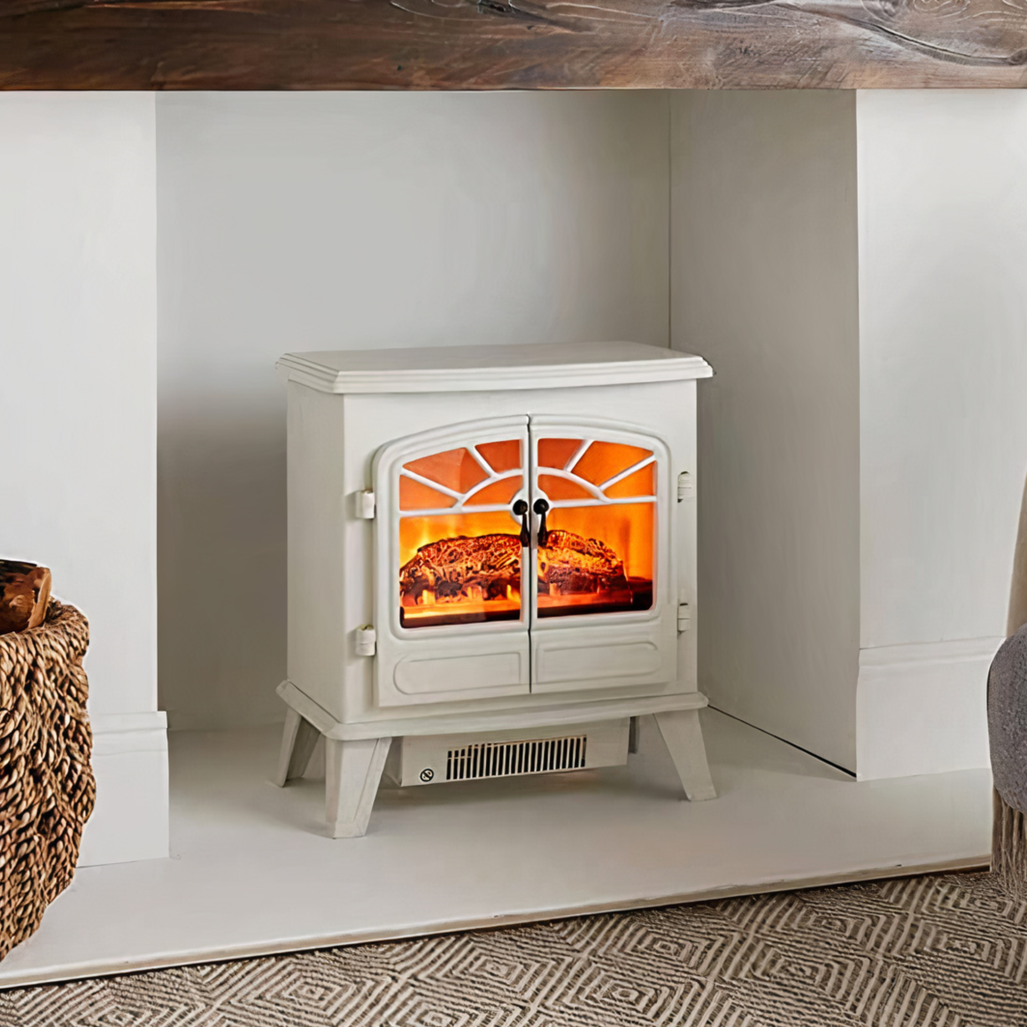 Click to view product details and reviews for Mid Size Electric Stove Heater 1800w Double Door Cream.