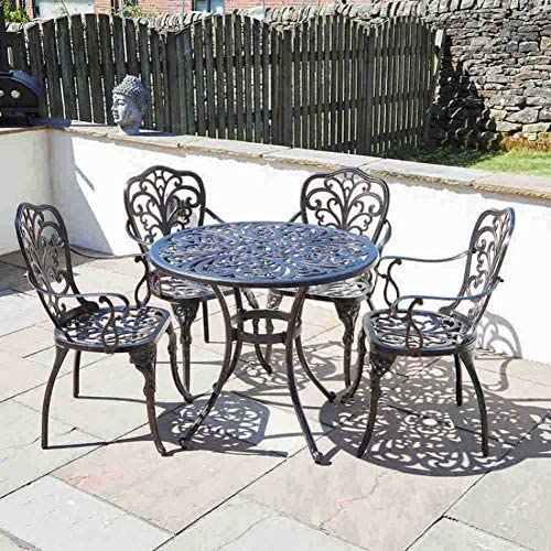 Cast Aluminium Round Dining Table Set With 4 Armchairs 4 Seater