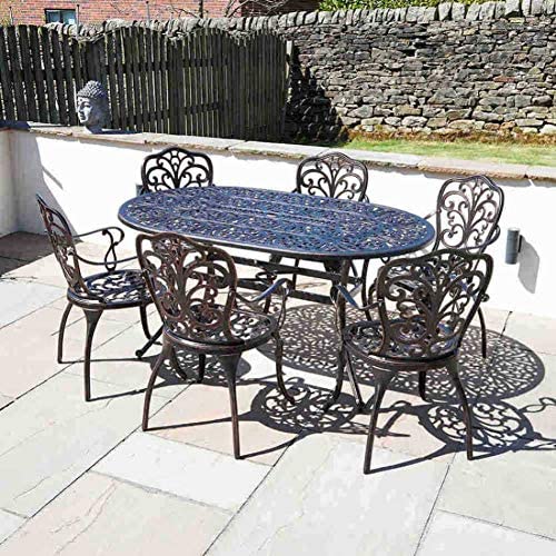 Cast Aluminium Oval Dining Table Set With 6 Armchairs 6 Seater