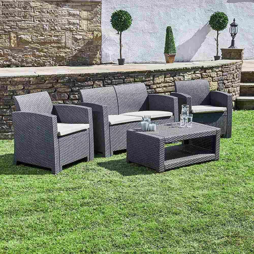 Marbella 4 Seater Rattan Effect Sofa Set with Coffee Table - Graphite