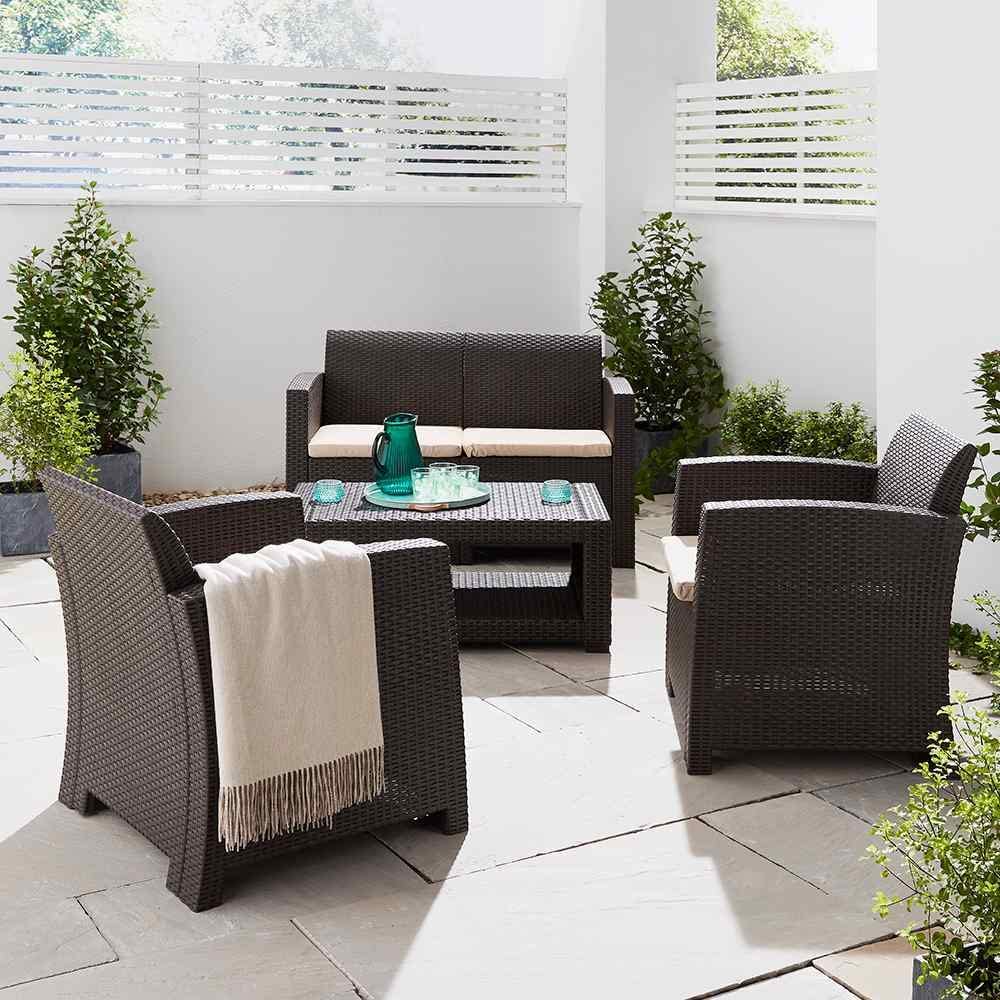 4 Seater Rattan Effect Sofa Set with Coffee Table - Brown