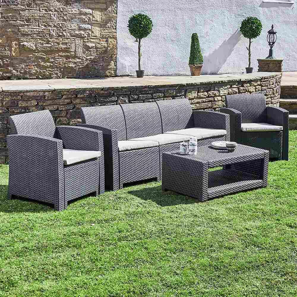 5 Seater Rattan Effect Sofa Set with Coffee Table - Graphite