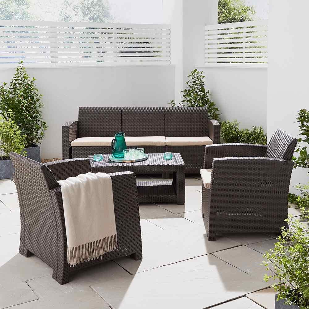 5 Seater Rattan Effect Sofa Set with Coffee Table - Brown