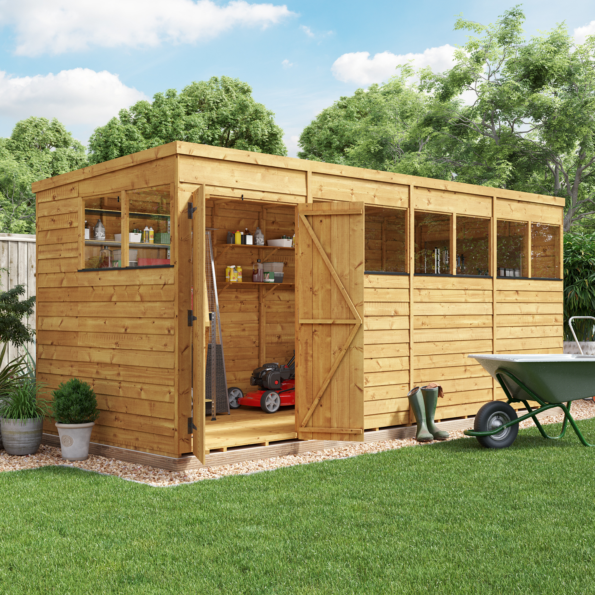 BillyOh Switch Overlap Pent Shed - 16x6 Windowed