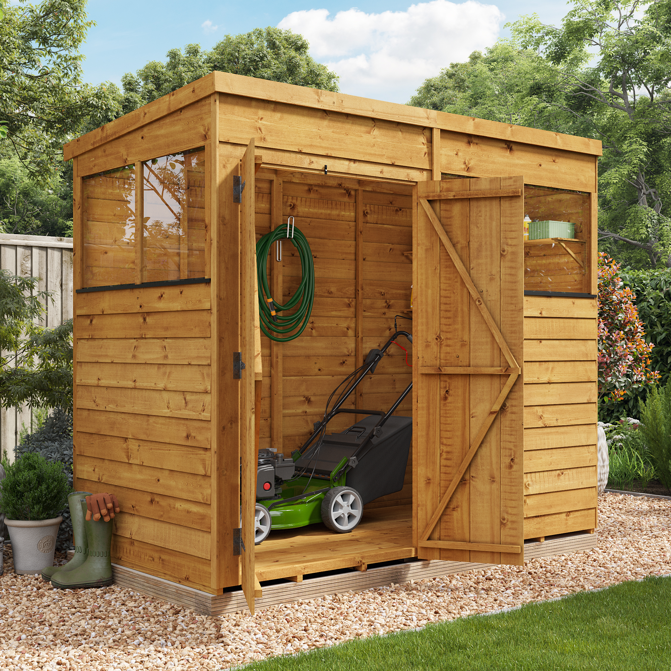 BillyOh Switch Overlap Pent Shed - 8x4 Windowed
