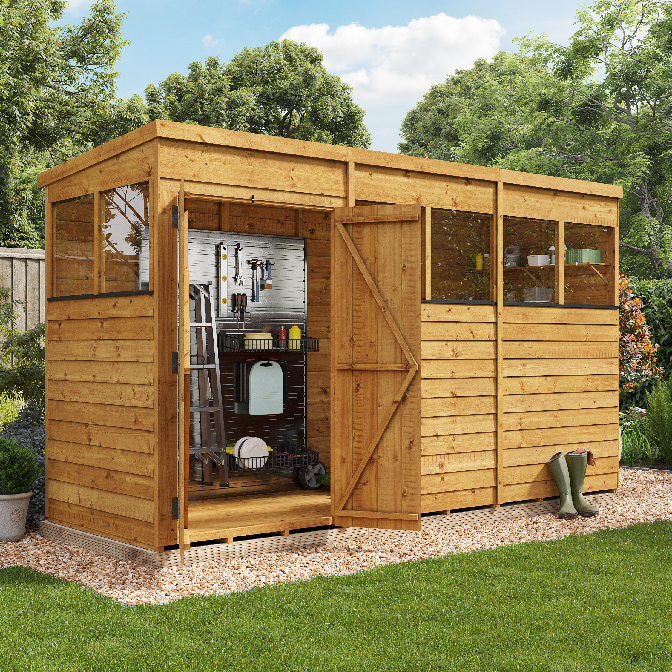 BillyOh Switch Overlap Pent Shed - 12x4 Windowed from Garden Buildings Direct