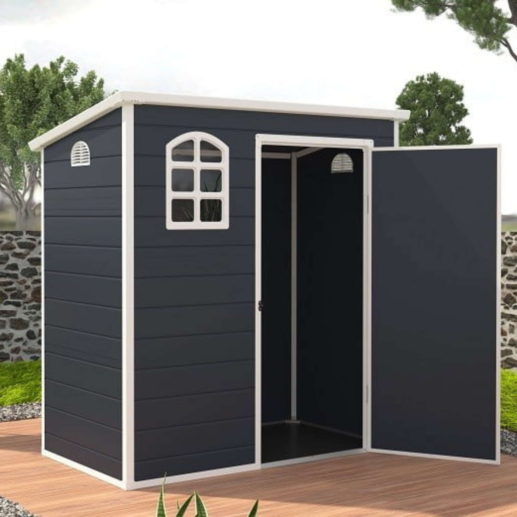 Jasmine 6x3 Plastic Pent Shed With Foundation Kit 6x3