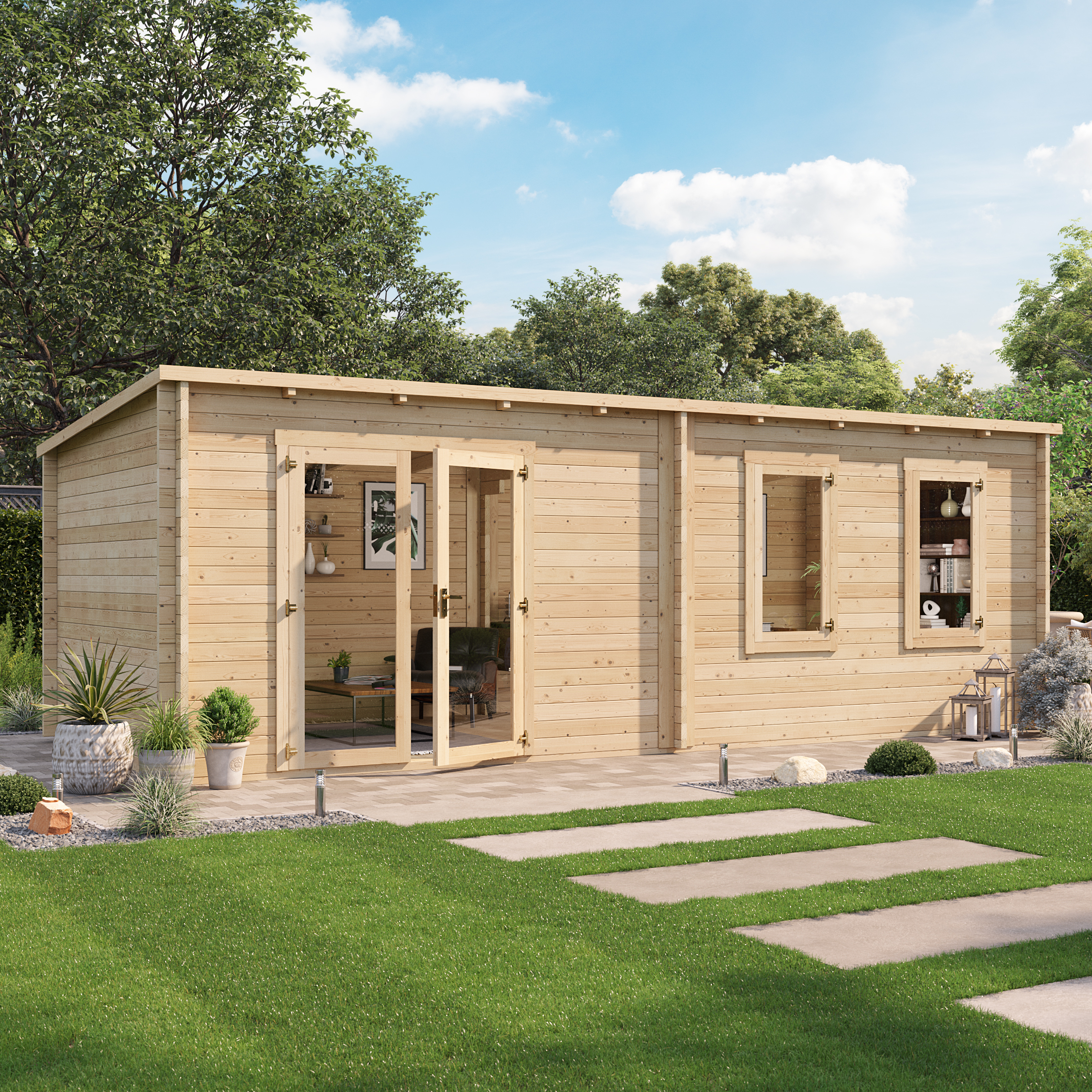 BillyOh Fraya Max Pent Log Cabin - 7.0m x 3.0m (23 x 10ft) 44mm at Garden Buildings Direct