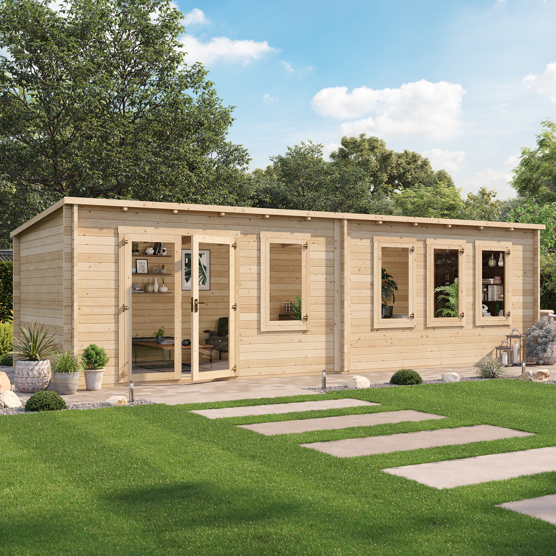 BillyOh Fraya Max Pent Log Cabin - 8.0m x 3.0m (26 x 10ft) 44mm