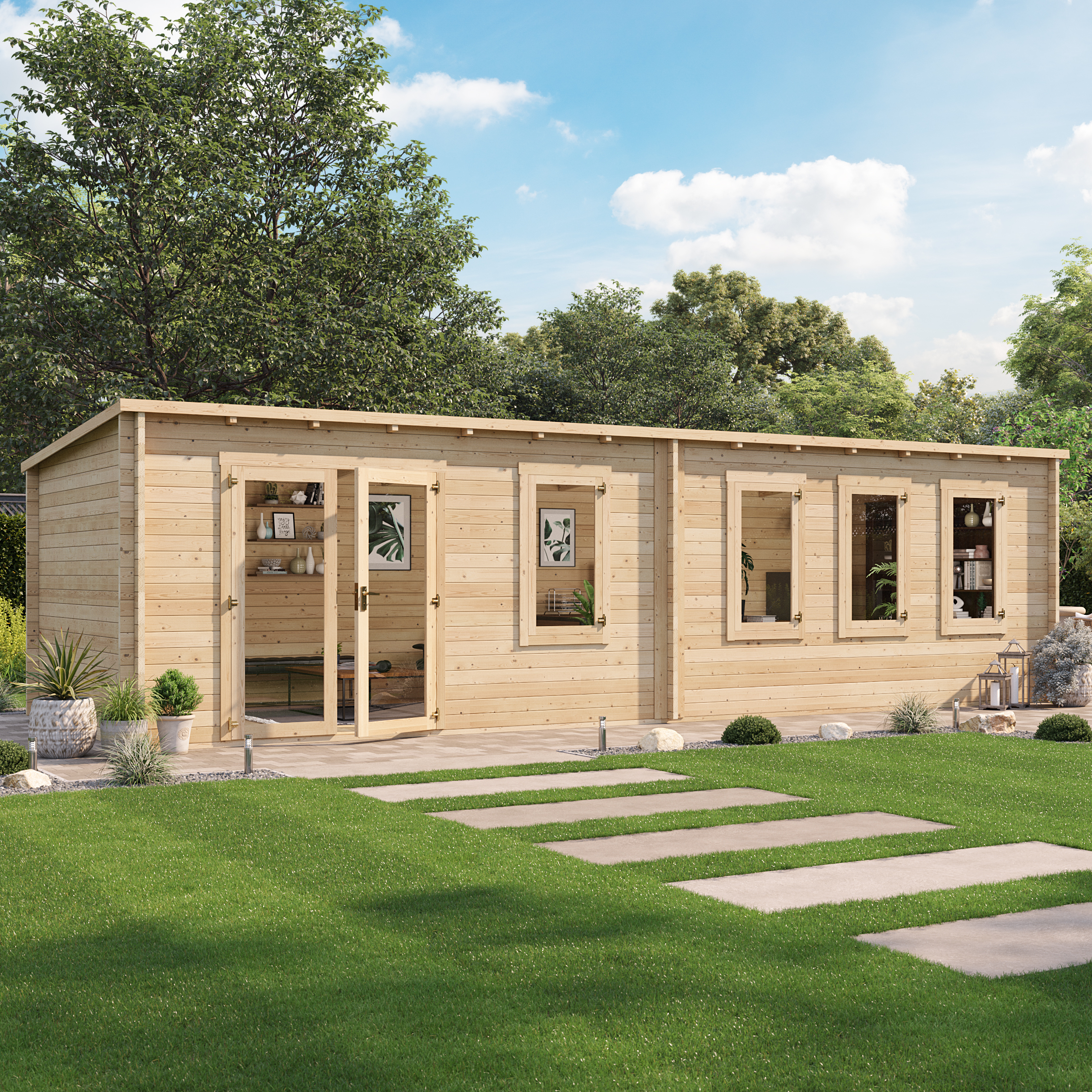 BillyOh Fraya Max Pent Log Cabin - 9.0m x 3.0m (30 x 10ft) 44mm