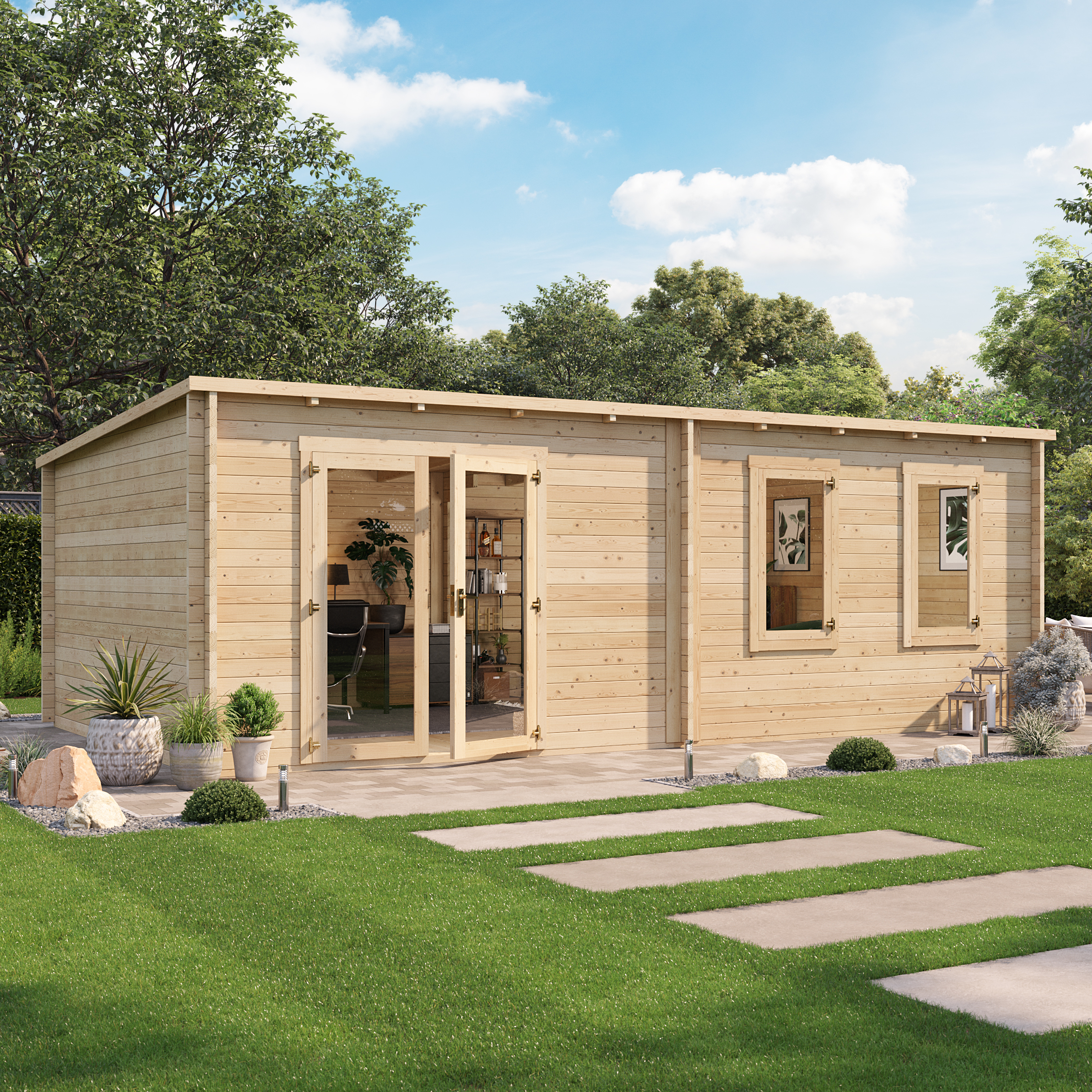 BillyOh Fraya Max Pent Log Cabin - 7.0m x 4.0m (23 x 13ft) 44mm