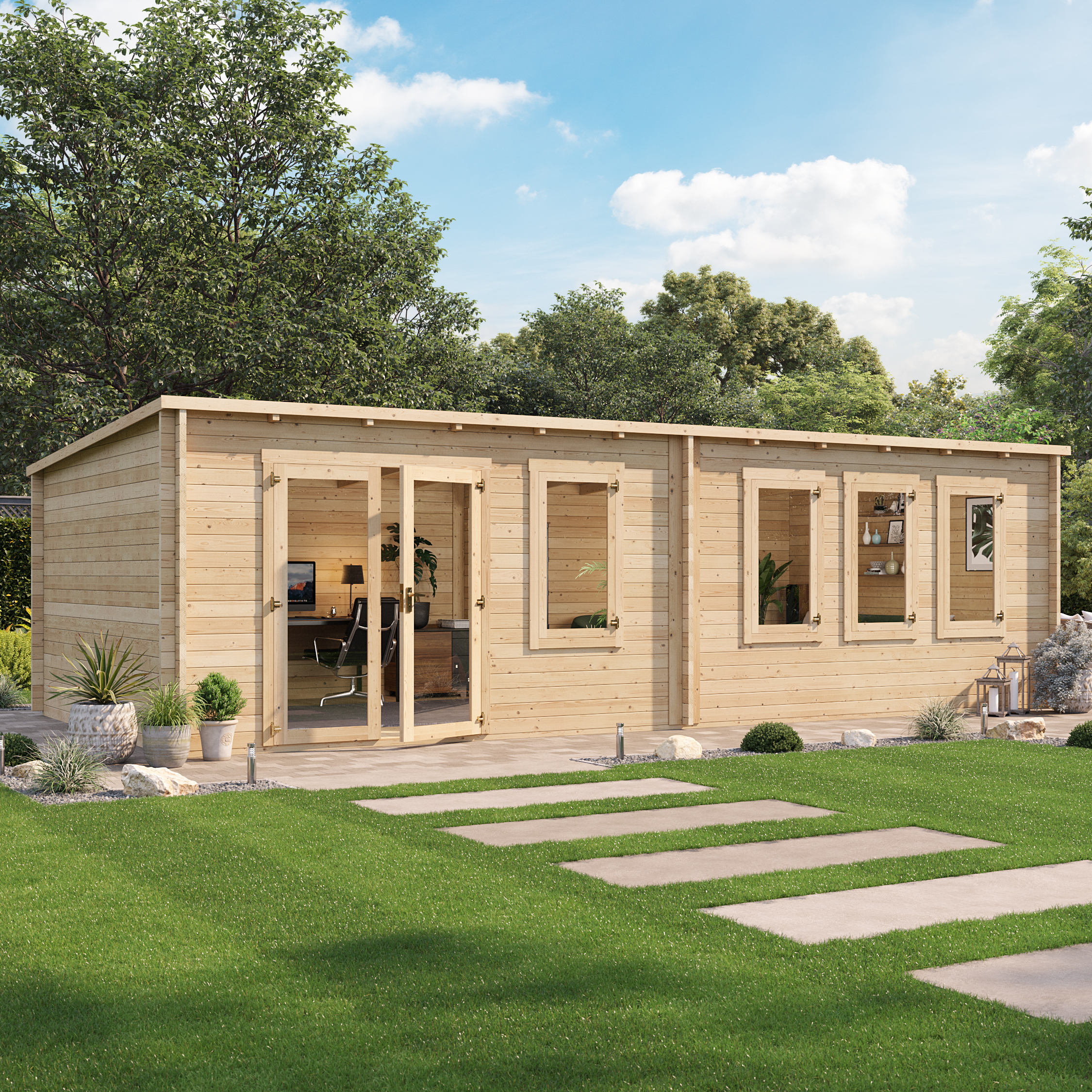 BillyOh Fraya Max Pent Log Cabin - 8.0m x 4.0m (26 x 13ft) 44mm