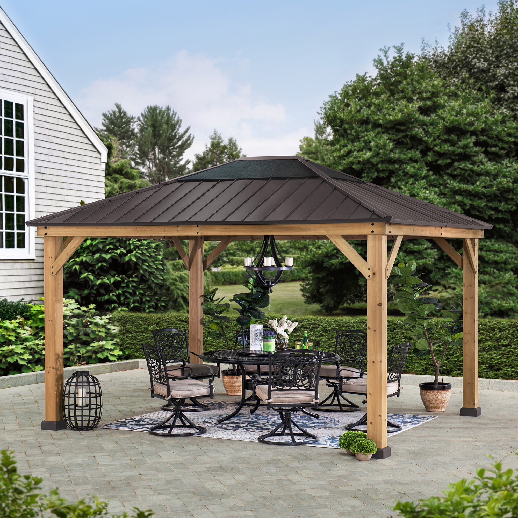 Click to view product details and reviews for Sunjoy Bruri 35m X 4m Cedar Framed Gazebo With Brown Steel And Polycarbonate Hip Roof Hardtop Sunjoy Bruri 35m X 4m Cedar Framed Gazebo.