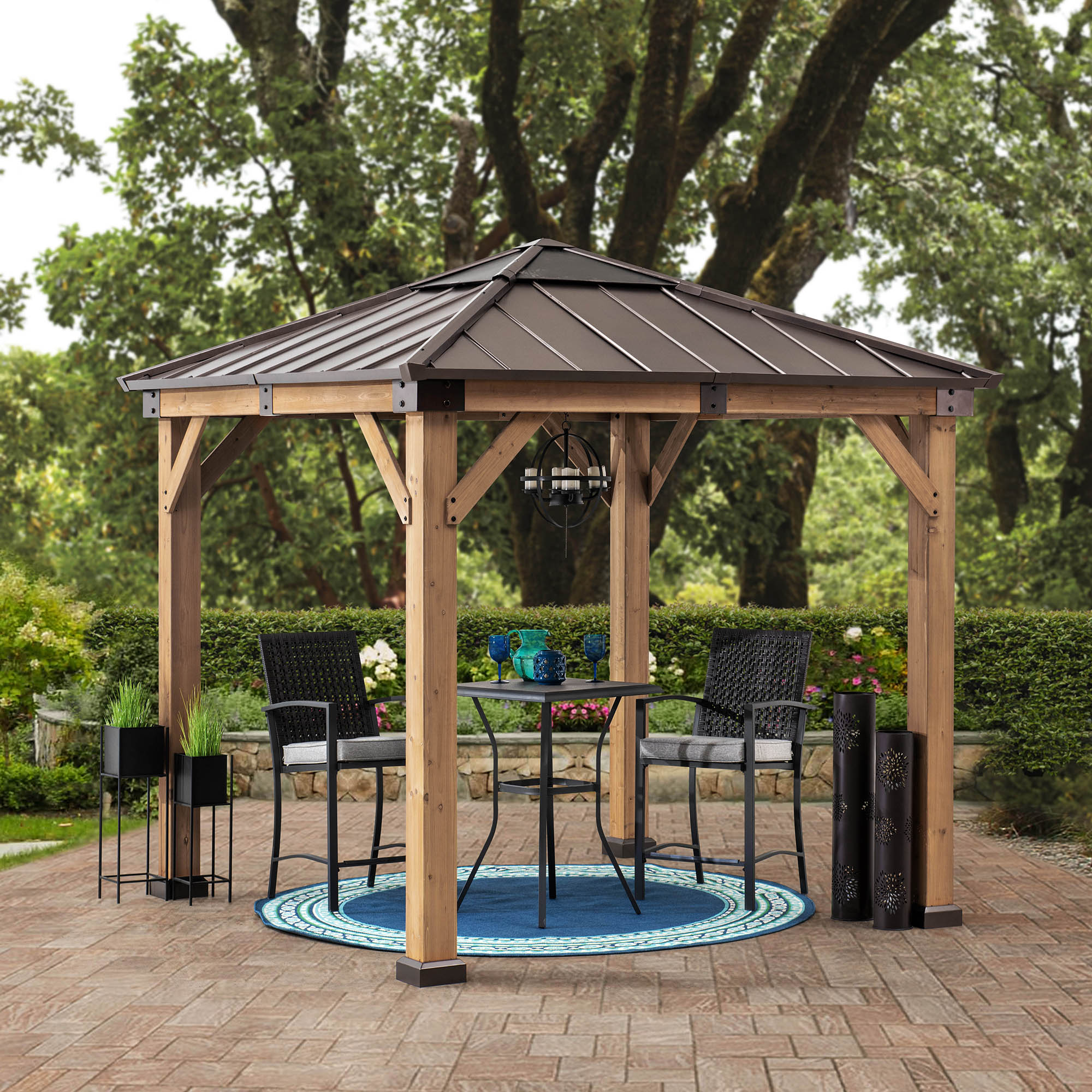 Click to view product details and reviews for Sunjoy Rapi 3x3m Cedar Framed Gazebo With Brown Steel And Polycarbonate Hip Roof Hardtop Sunjoy Rapi 3x3m Cedar Framed Gazebo.