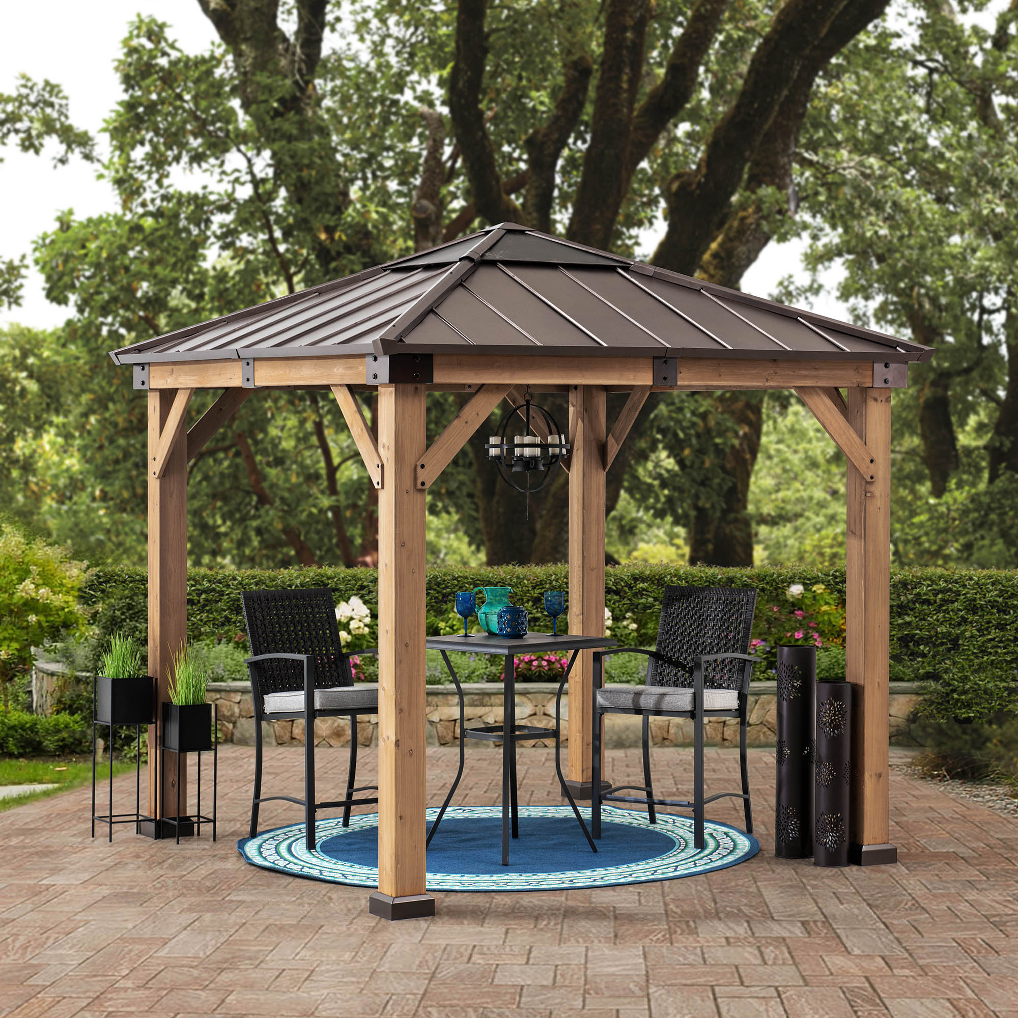 Sunjoy Rapi 3x3m Cedar Framed Gazebo With Brown Steel And Polycarbonate Hip Roof Hardtop Sunjoy Rapi 3x3m Cedar Framed Gazebo